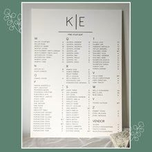 Load image into Gallery viewer, Printed Wedding Seating Chart - A1 Foam Board Sign