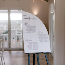 Load image into Gallery viewer, Minimalist & Monochrome Matte White Acrylic Half-Arch Seating Plan - UP TO 100 GUESTS