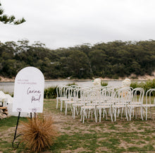 Load image into Gallery viewer, Large Minimalist & Monochrome Matte White Acrylic Arch Wedding Welcome Sign