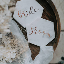 Load image into Gallery viewer, ROSE GOLD - Personalised Marble Coaster Wedding Favour Bomboniere & Place Card