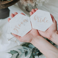 Load image into Gallery viewer, Sample - Personalised Marble Coaster Wedding Favour Bomboniere & Place Card