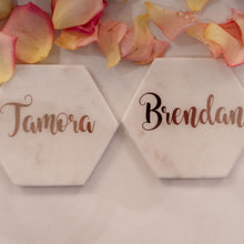 Load image into Gallery viewer, ROSE GOLD - Personalised Marble Coaster Wedding Favour Bomboniere &amp; Place Card
