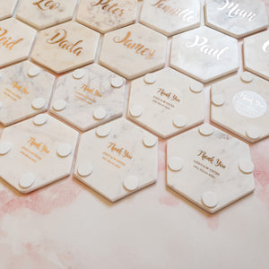 ROSE GOLD - Personalised Marble Coaster Wedding Favour Bomboniere & Place Card