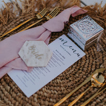 Load image into Gallery viewer, GOLD - Personalised Marble Coaster Wedding Favour Bomboniere &amp; Place Card
