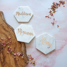 Load image into Gallery viewer, ROSE GOLD - Personalised Marble Coaster Wedding Favour Bomboniere &amp; Place Card
