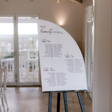 Load image into Gallery viewer, Minimalist &amp; Monochrome Matte White Acrylic Half-Arch Seating Plan - UP TO 100 GUESTS
