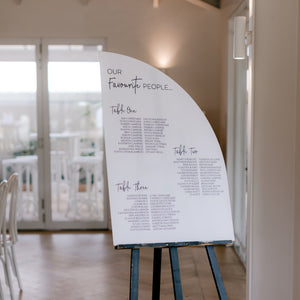 Minimalist & Monochrome Matte White Acrylic Half-Arch Seating Plan - UP TO 100 GUESTS