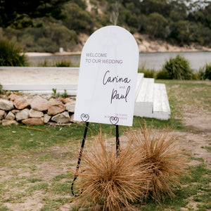 Large Minimalist & Monochrome Matte White Acrylic Arch Wedding Welcome Sign