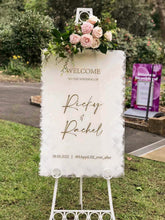 Load image into Gallery viewer, Acrylic Wedding Welcome Sign with Painted Background - Personalised
