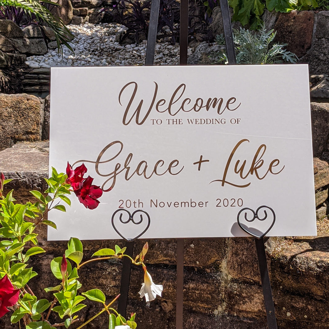 White Acrylic Wedding Welcome Sign - Personalised
