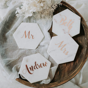 100 or more [BULK BUY] x Personalised Marble Coaster Gifts / Wedding Favours / Bomboniere / Place Cards (from $645.00, $6.45ea)