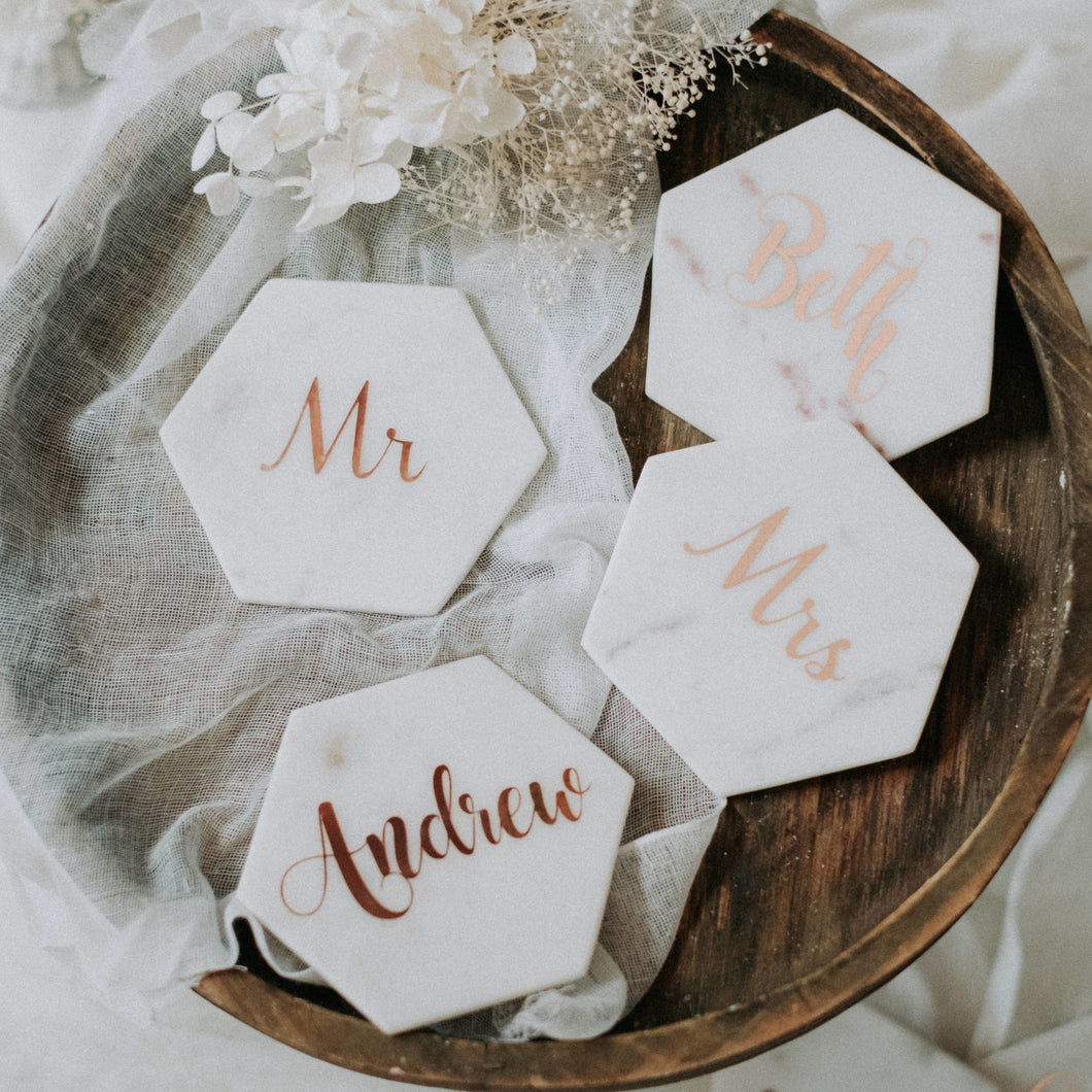 30 x Personalised Marble Coaster Gifts / Wedding Favours / Bomboniere / Place Cards (from $7.85ea)