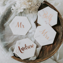 Load image into Gallery viewer, 10 x Personalised Marble Coaster Gifts / Wedding Favours / Bomboniere / Place Cards (from $8.25ea)
