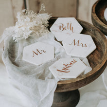 Load image into Gallery viewer, 20 x Personalised Marble Coaster Gifts / Wedding Favours / Bomboniere / Place Cards (from $8.05ea)
