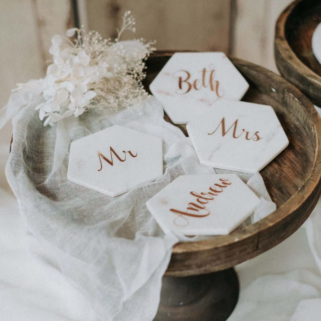 20 x Personalised Marble Coaster Gifts / Wedding Favours / Bomboniere / Place Cards (from $8.05ea)