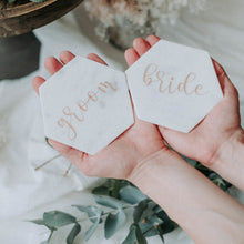 Load image into Gallery viewer, 100 or more [BULK BUY] x Personalised Marble Coaster Gifts / Wedding Favours / Bomboniere / Place Cards (from $645.00, $6.45ea)
